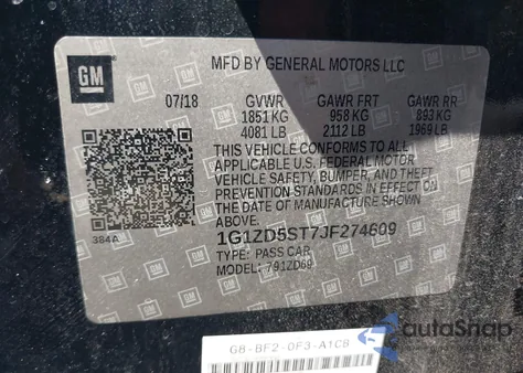 2018 Chevrolet Malibu Lt from USA, damaged, VIN 1G1ZD5ST7JF274609